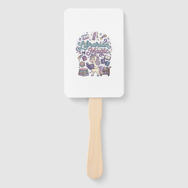 Unicorn Librarian of Magic Print Ready Apparel Gra Hand Fan (Front)