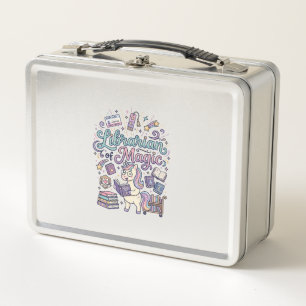 Unicorn Librarian of Magic Print Ready Apparel Gra Metal Lunch Box