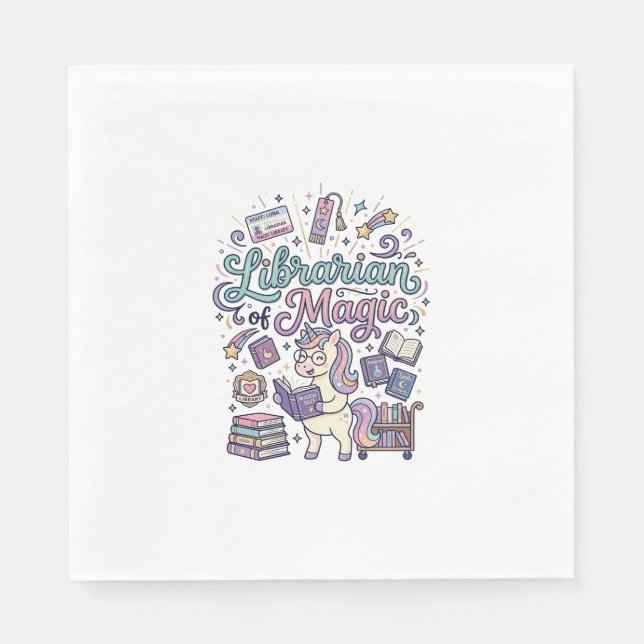 Unicorn Librarian of Magic Print Ready Apparel Gra Napkin (Front)