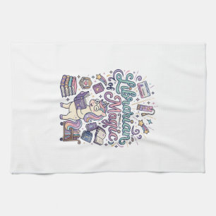 Unicorn Librarian of Magic Print Ready Apparel Gra Tea Towel