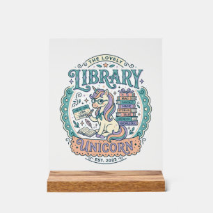 Unicorn Library Unicorn Whimsical Graphic Tee Desi Acrylic Sign