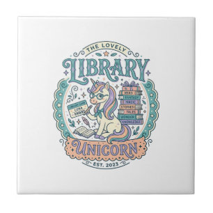 Unicorn Library Unicorn Whimsical Graphic Tee Desi Ceramic Tile