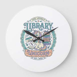 Unicorn Library Unicorn Whimsical Graphic Tee Desi Large Clock