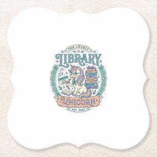 Unicorn Library Unicorn Whimsical Graphic Tee Desi Paper Coaster