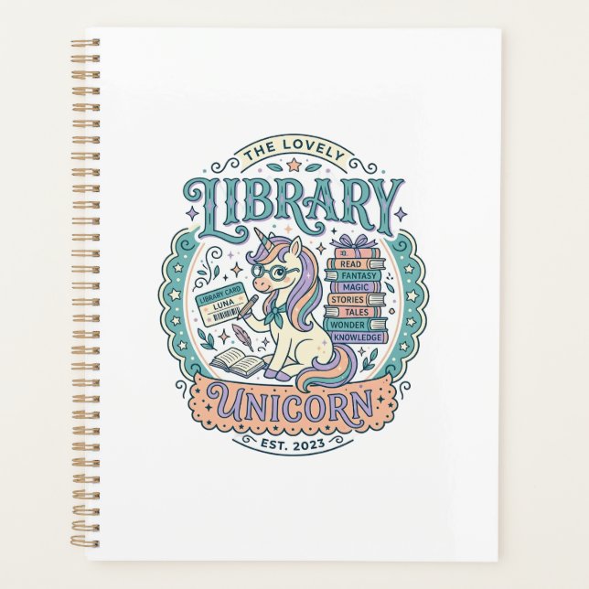 Unicorn Library Unicorn Whimsical Graphic Tee Desi Planner (Front)