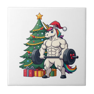 Unicorn Lifting Christmas Weightlifting Deadlift G Ceramic Tile