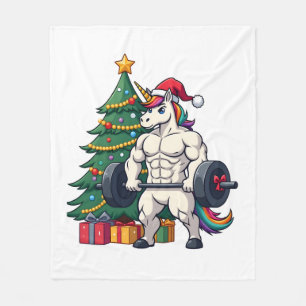 Unicorn Lifting Christmas Weightlifting Deadlift G Fleece Blanket