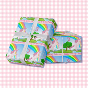 Unicorn Little Girl's Birthday Age & Name Gift Wrapping Paper