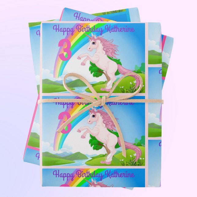 Unicorn Little Girl's Birthday Party Gift Wrapping Wrapping Paper Sheet (Creator Uploaded)