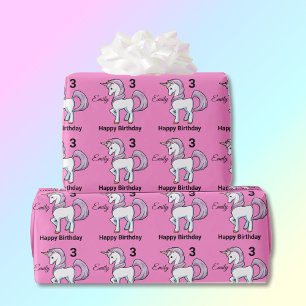 UNICORN Little Girl's Personalise Name Birthday Wrapping Paper