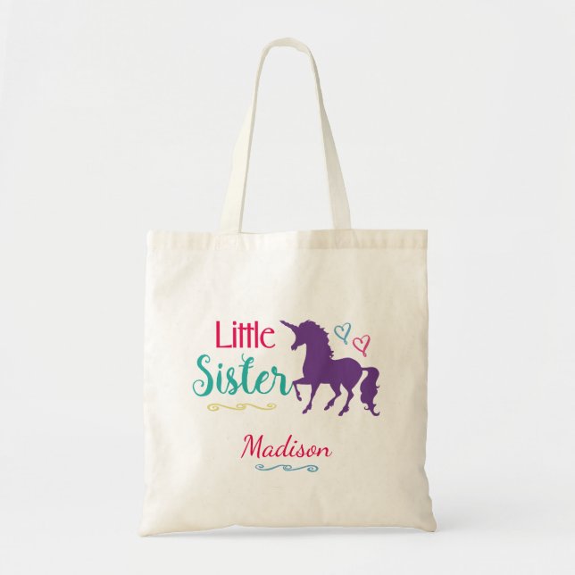 Unicorn Little Sister Colourful Sibling Baby Siste Tote Bag (Front)