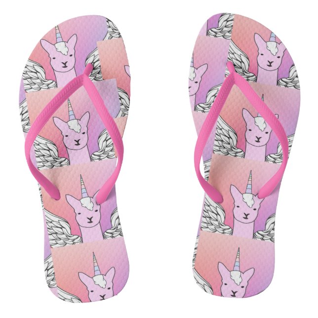 Unicorn Llama flip flops! Thongs (Footbed)
