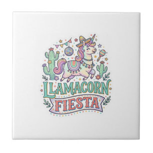 Unicorn Llamacorn Fiesta Premium Vector POD Artwor Ceramic Tile