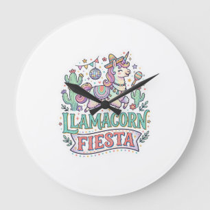 Unicorn Llamacorn Fiesta Premium Vector POD Artwor Large Clock