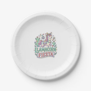 Unicorn Llamacorn Fiesta Premium Vector POD Artwor Paper Plate