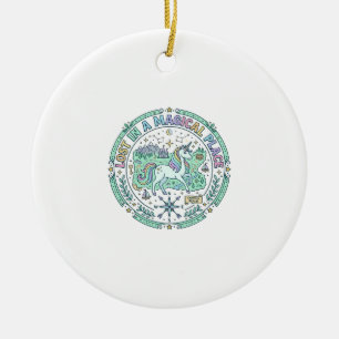 Unicorn Lost in a Magical Place Funny Print on Dem Ceramic Ornament