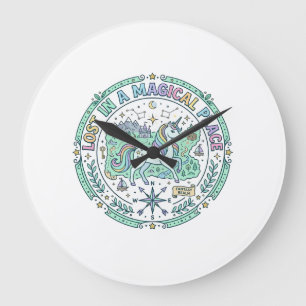 Unicorn Lost in a Magical Place Funny Print on Dem Large Clock
