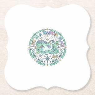Unicorn Lost in a Magical Place Funny Print on Dem Paper Coaster