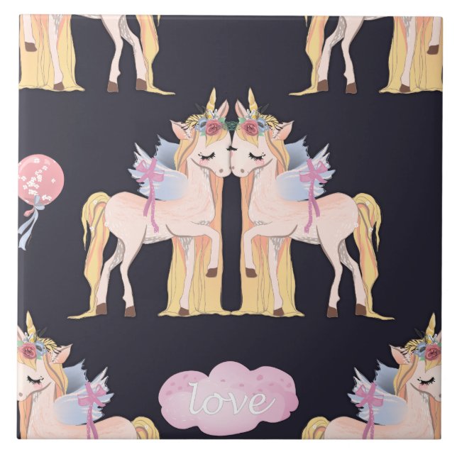 Unicorn Love Blue Ceramic Tile (Front)