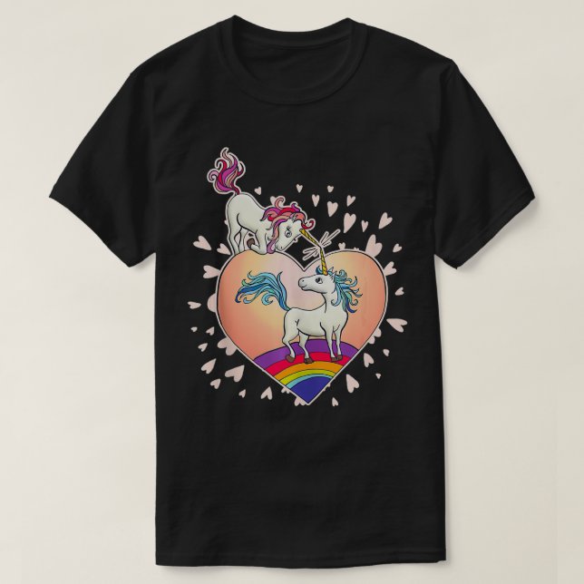 Unicorn Love Heart Rainbow Valentine's Day Cute Gi T-Shirt (Design Front)