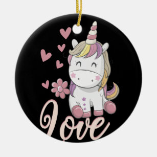 Unicorn Love Heart Valentine's Day Shirt Ceramic Ornament