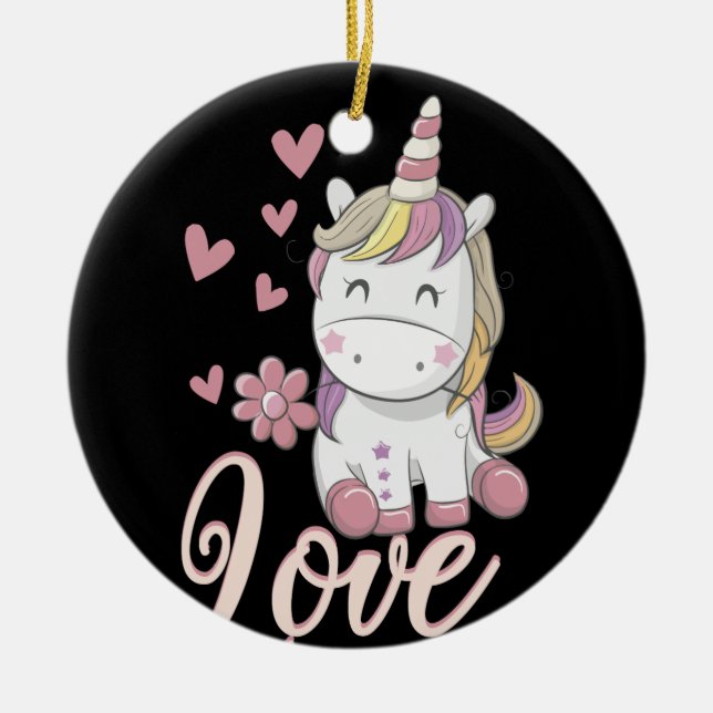 Unicorn Love Heart Valentine's Day Shirt Ceramic Ornament (Front)