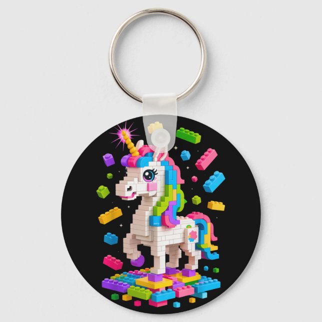 Unicorn Lover Master Builder Building Bricks Block Key Ring (Front)