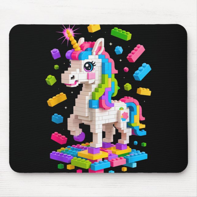 Unicorn Lover Master Builder Building Bricks Block Mouse Pad (Front)