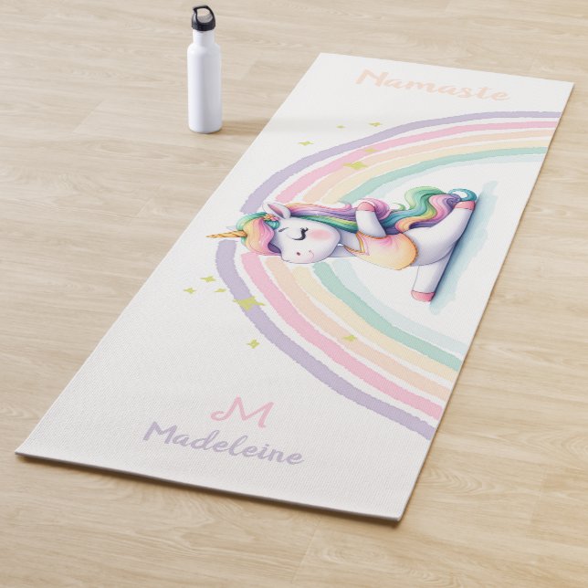 Unicorn Lovers Namaste Yoga Fun Pink Name Monogram Yoga Mat (In Situ)