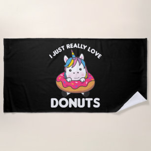 Unicorn Loves Doughnuts Unicorns Are Pink Beach Towel