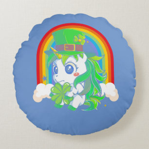 Unicorn Lucky Happy St Patricks Day Irish Rainbow Round Cushion