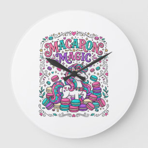 Unicorn Macaron Magic Colourful Marketplace Artwor Large Clock