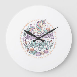 Unicorn Macaron Magic Whimsical T-Shirt Design_1 Large Clock