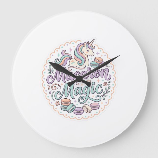 Unicorn Macaron Magic Whimsical T-Shirt Design_1 Large Clock (Front)