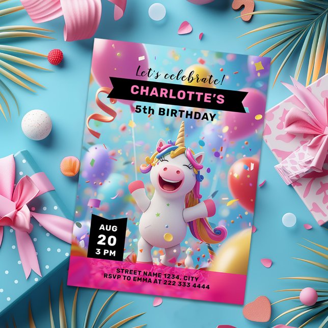 Unicorn Magic Balloon Birthday Celebration Invitation (Creator Uploaded)