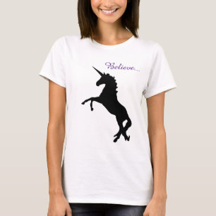 Unicorn Magic Believe Black Rearing Women's Tee