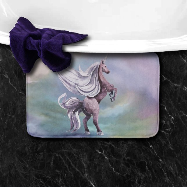 Unicorn Magic | Colourful Pastel Fantasy Watercolo Bath Mat (Creator Uploaded)