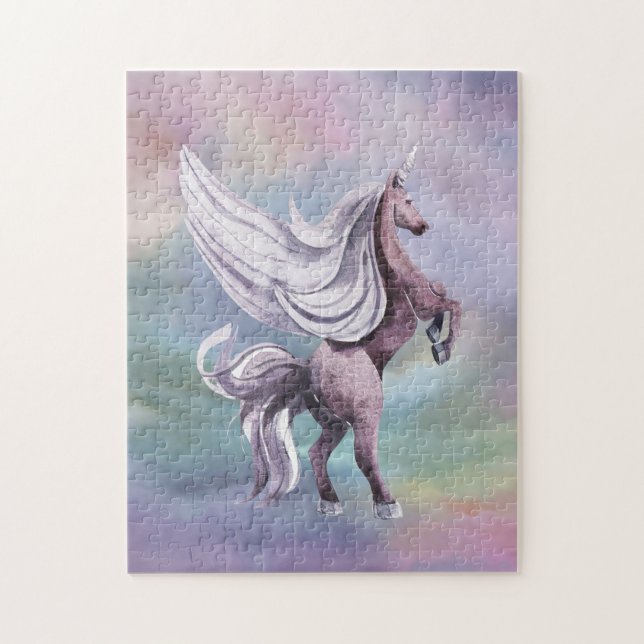 Unicorn Magic | Colourful Pastel Fantasy Watercolo Jigsaw Puzzle (Vertical)