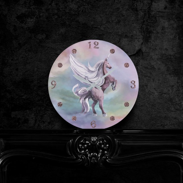 Unicorn Magic | Colourful Pastel Fantasy Watercolo Round Clock (Creator Uploaded)