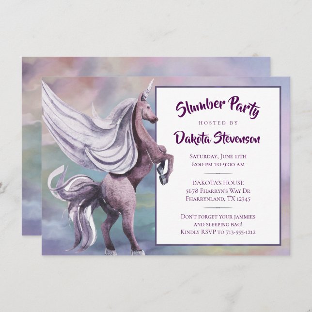 Unicorn Magic | Colourful Pastel Sleepover Birthda Invitation (Front/Back)