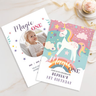 Unicorn Magic First Birthday Party Invitation