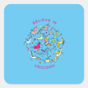 Unicorn Magic Kawaii Square Sticker