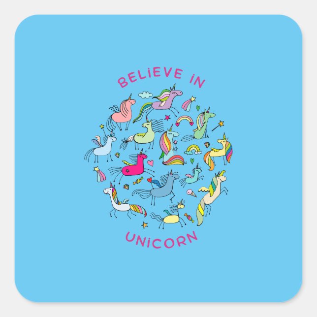 Unicorn Magic Kawaii       Square Sticker (Front)