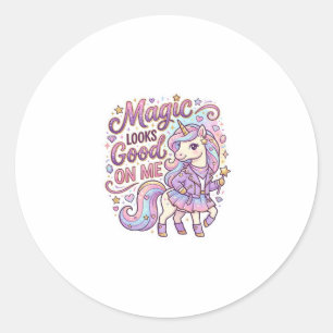 Unicorn Magic Looks Good on Me Graphic Design Whit Classic Round Sticker
