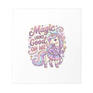 Unicorn Magic Looks Good on Me Graphic Design Whit Notepad