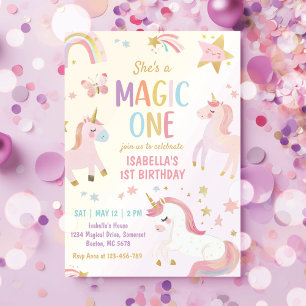 Unicorn Magic One Pastel Rainbow 1st Birthday Invitation