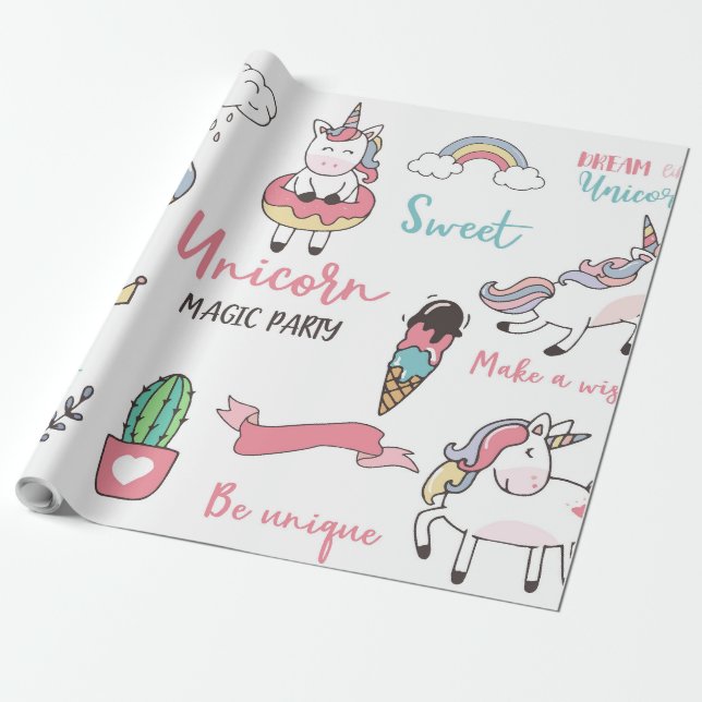 Unicorn Magic Party Wrapping Paper (Unrolled)