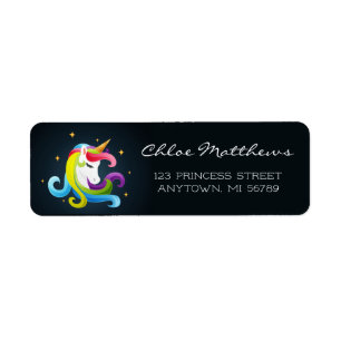 Unicorn Magic Princess Colourful Personalised Name Return Address Label