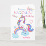 Unicorn Magical 2nd Birthday Pink Card<br><div class="desc">A cute and sweet magical unicorn birthday card design featuring a colorful unicorn standing on a cloud and Rainbow with a background of shooting stars and hearts.The card has the wording - Have a Magical Birthday in a colorful font . A sweet, cute and magical design for a little girl...</div>