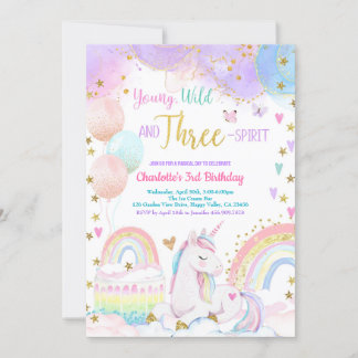 Unicorn Magical 3rd Birthday Party Pastel Rainbow Invitation